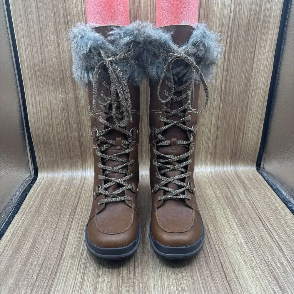 Merrell Women Snowcreek Tall Boots Sz‎ 8 Brown Leather  Waterproof Fur Trim 200g